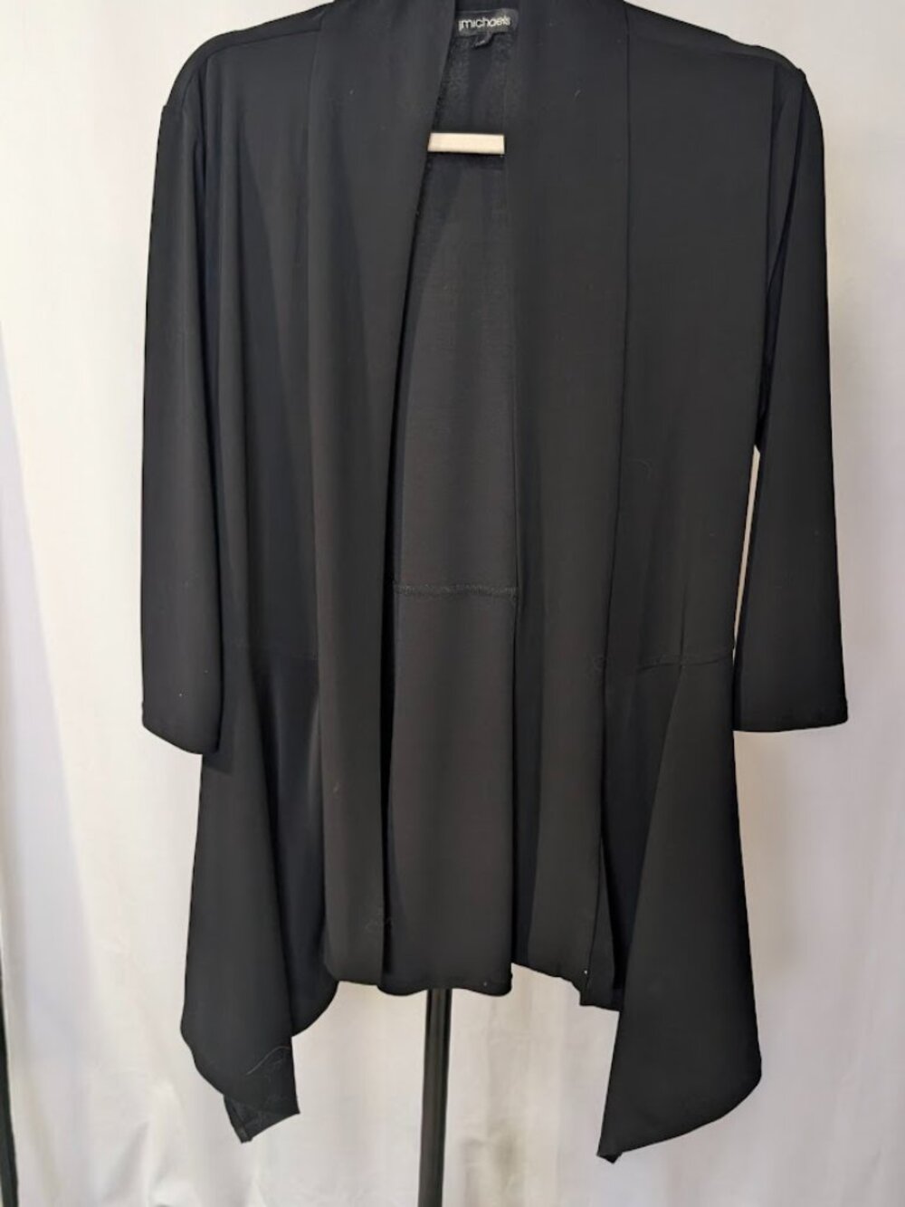 J. Michaels Black Open Front Jacket -L- Draped Hem - Picture 3 of 6